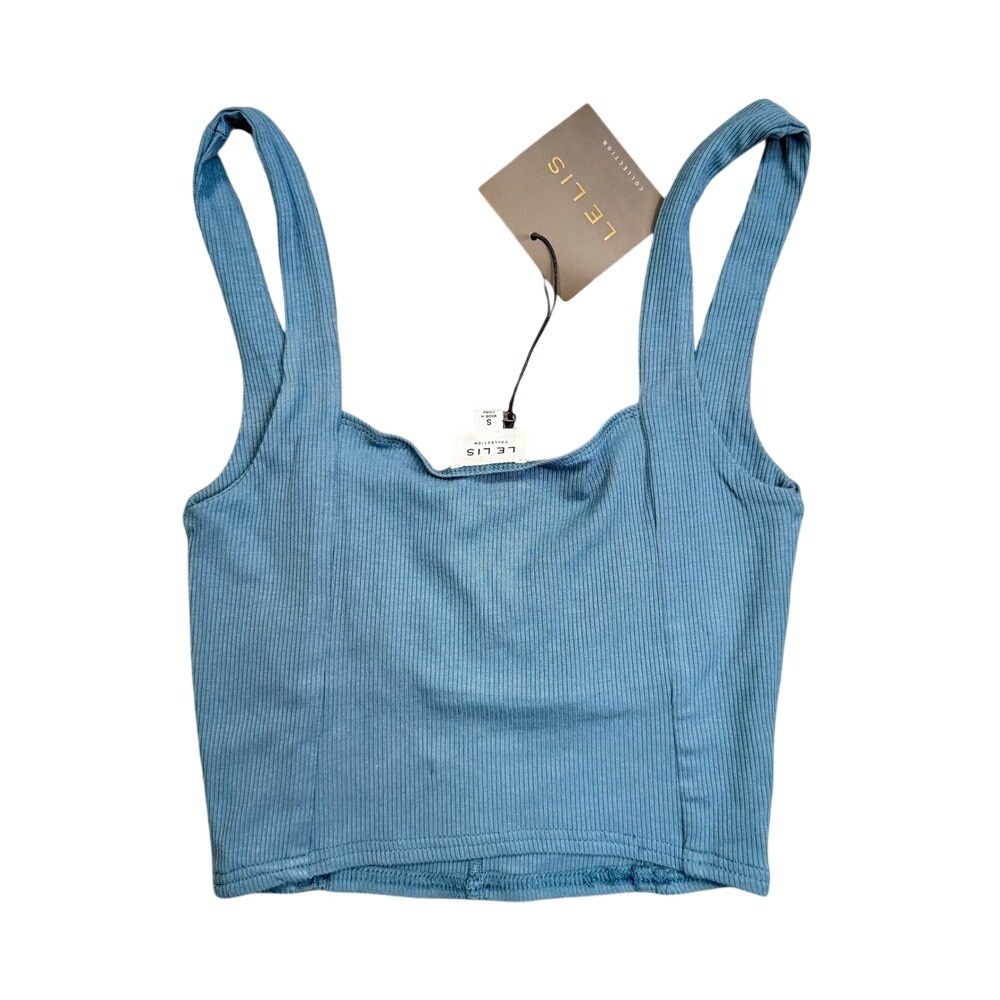Le‎ Lis Ribbed Knit Crop Top Gathered Bust Corset Seams Small Y2K Coquette  NWT - Picture 3 of 5